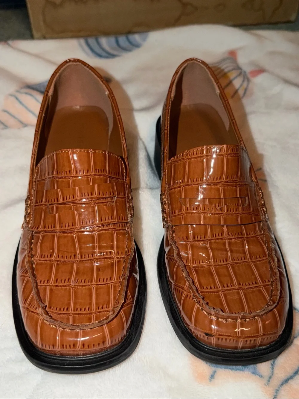 Caramel Brown Women’s Faux Croc Loafers
